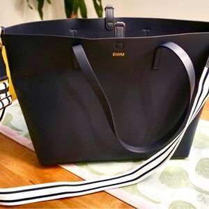 Mark & Graham Navy Tote with Striped Strap and Laptop Sleeve